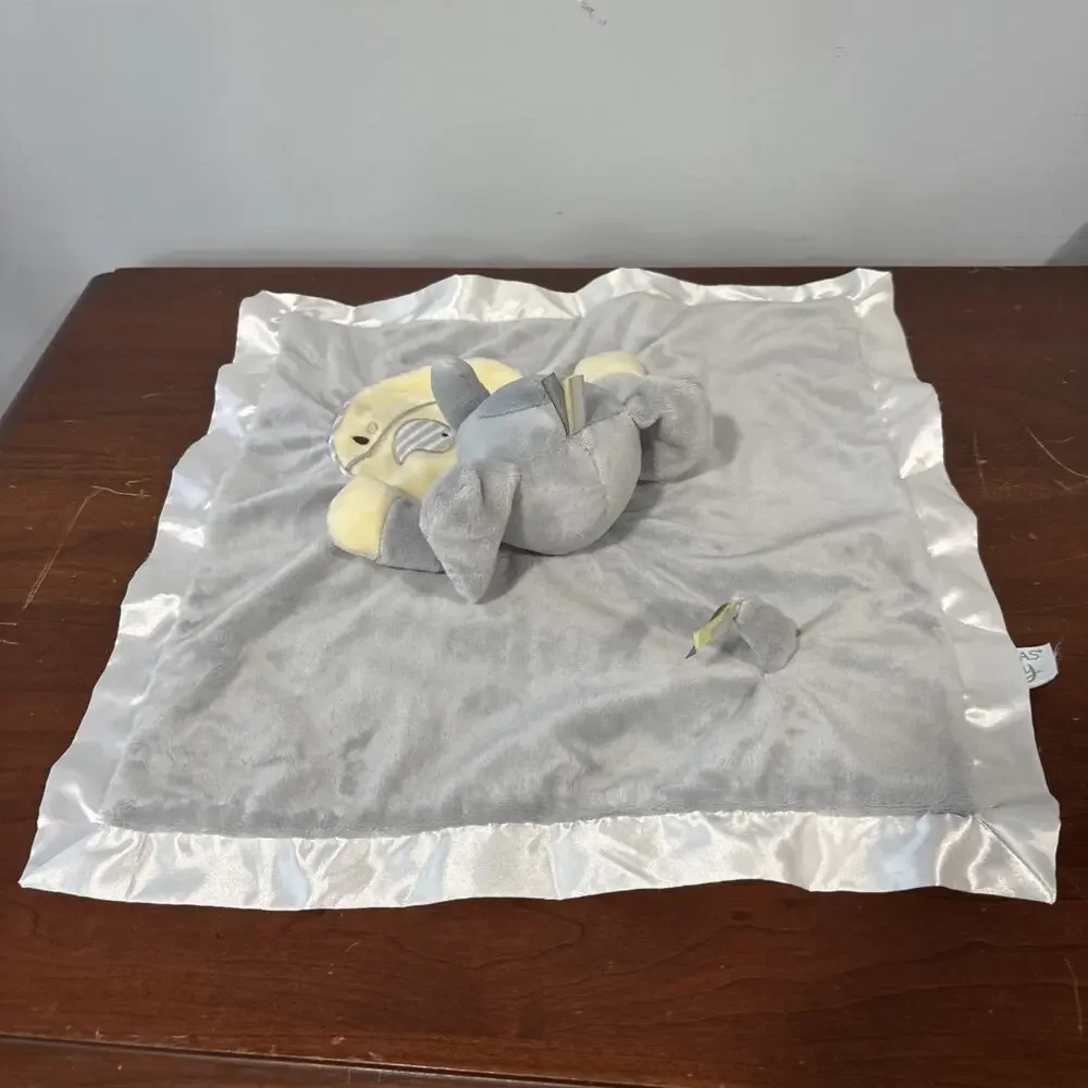 Douglas Baby Gray Elephant Yellow Bird Lovey Security Blanket Plush Satin 14.5”